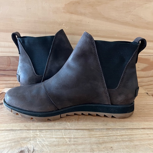 Sorel Blackened Brown Harlow Chelsea Waterproof Ankle Leather Bootie Size 7.5 - Picture 10 of 15